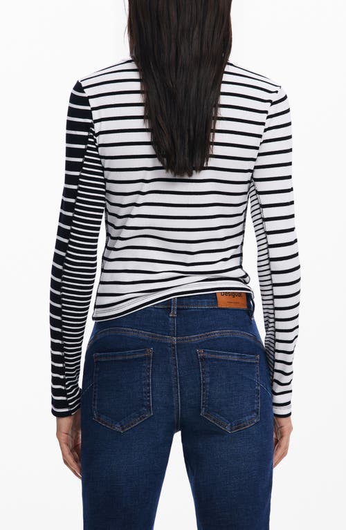 Desigual Rib Mixed Stripe Long Sleeve T-shirt In White