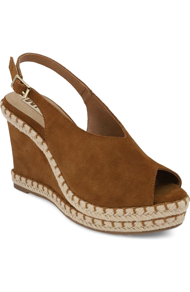 MIA Marjori Slingback Espadrille Peep Toe Platform Wedge Sandal, Main, color, Cognac Sue
