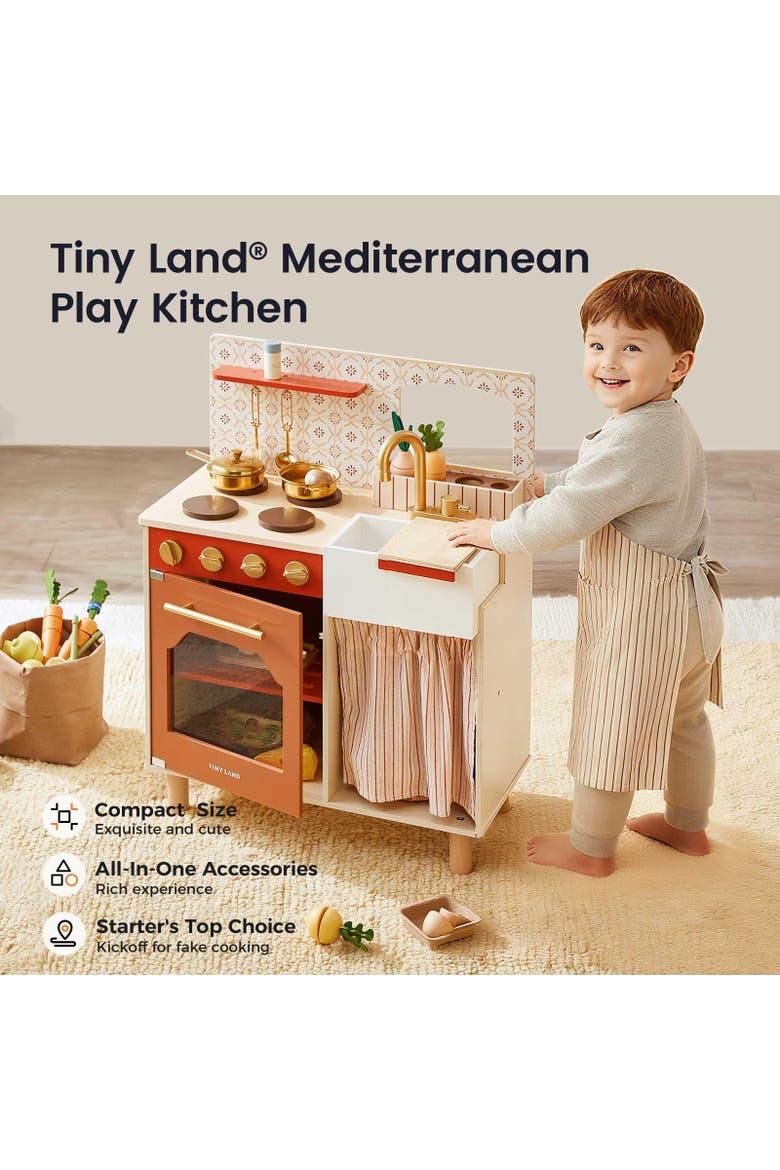 Mediterranean Wooden Play Kitchen Set for Toddlers, Alternate, color, Multicolor