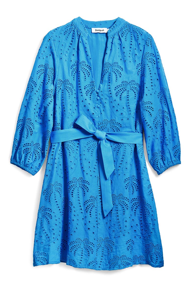 Broderie Anglaise Belted Shirtdress, Alternate, color, BLUE