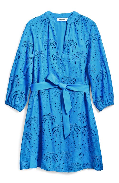 Desigual Broderie Anglaise Belted Shirtdress In Blue