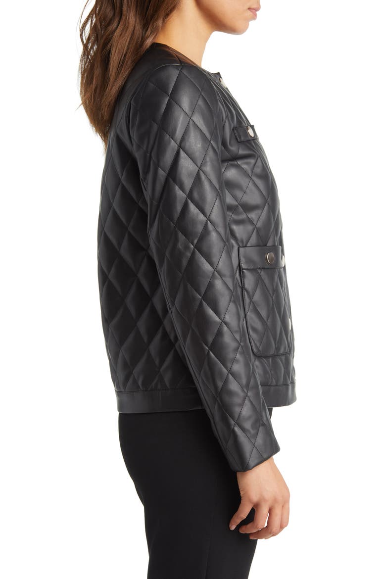 Quilted Faux Leather Jacket, Alternate, color, ANNE BLACK