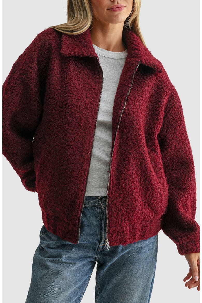 Zip Faux Shearling Jacket, Alternate, color, WINE