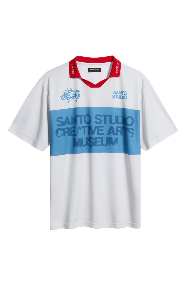SANTO STUDIO Banded Sando Johnny Collar Short Sleeve Club Jersey, Alternate, color, Concrete White