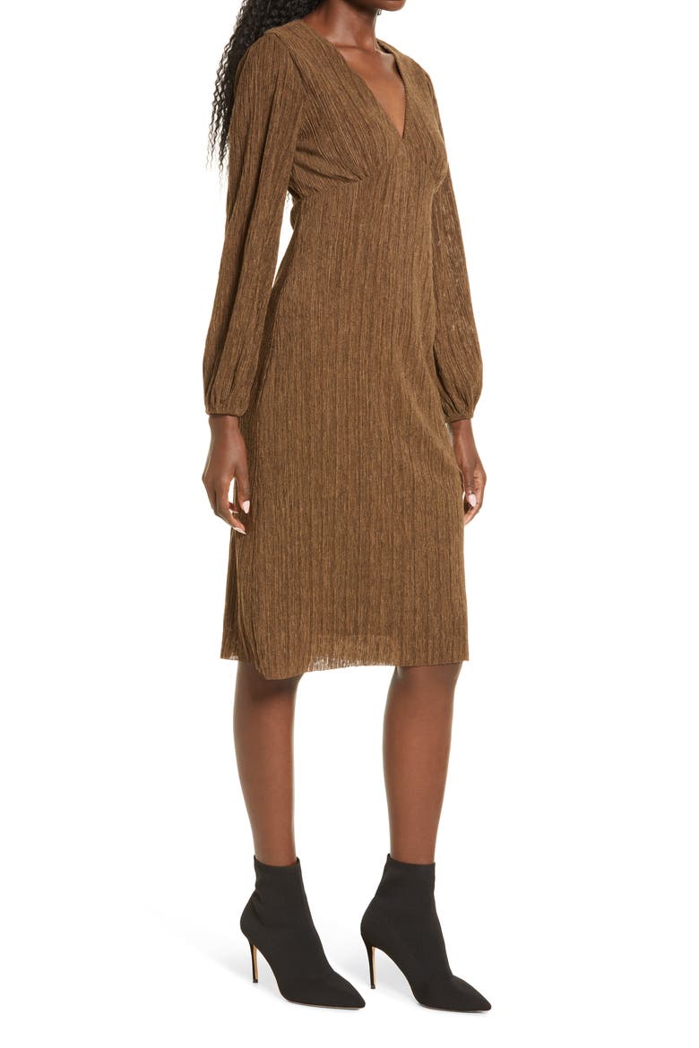 Plissé Empire Waist Midi Dress, Alternate, color, DESERT PALM