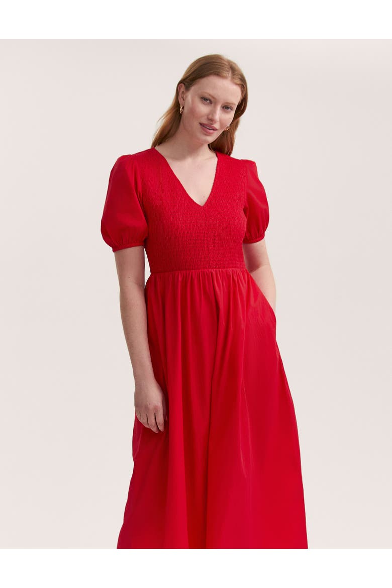 Jamilla Short Sleeve Cotton Midi Dress, Alternate, color, Red