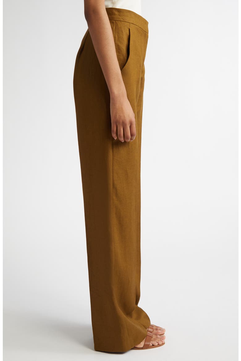 Aversa Flax Linen Wide Leg Trousers, Alternate, color, OLIVE GREEN