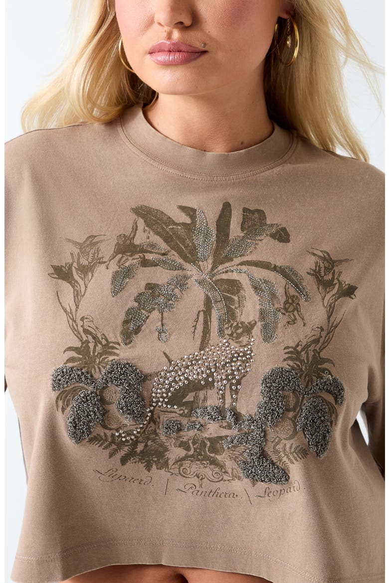 Beaded Jungle Resort Crop T-Shirt, Alternate, color, TAUPE MULTI