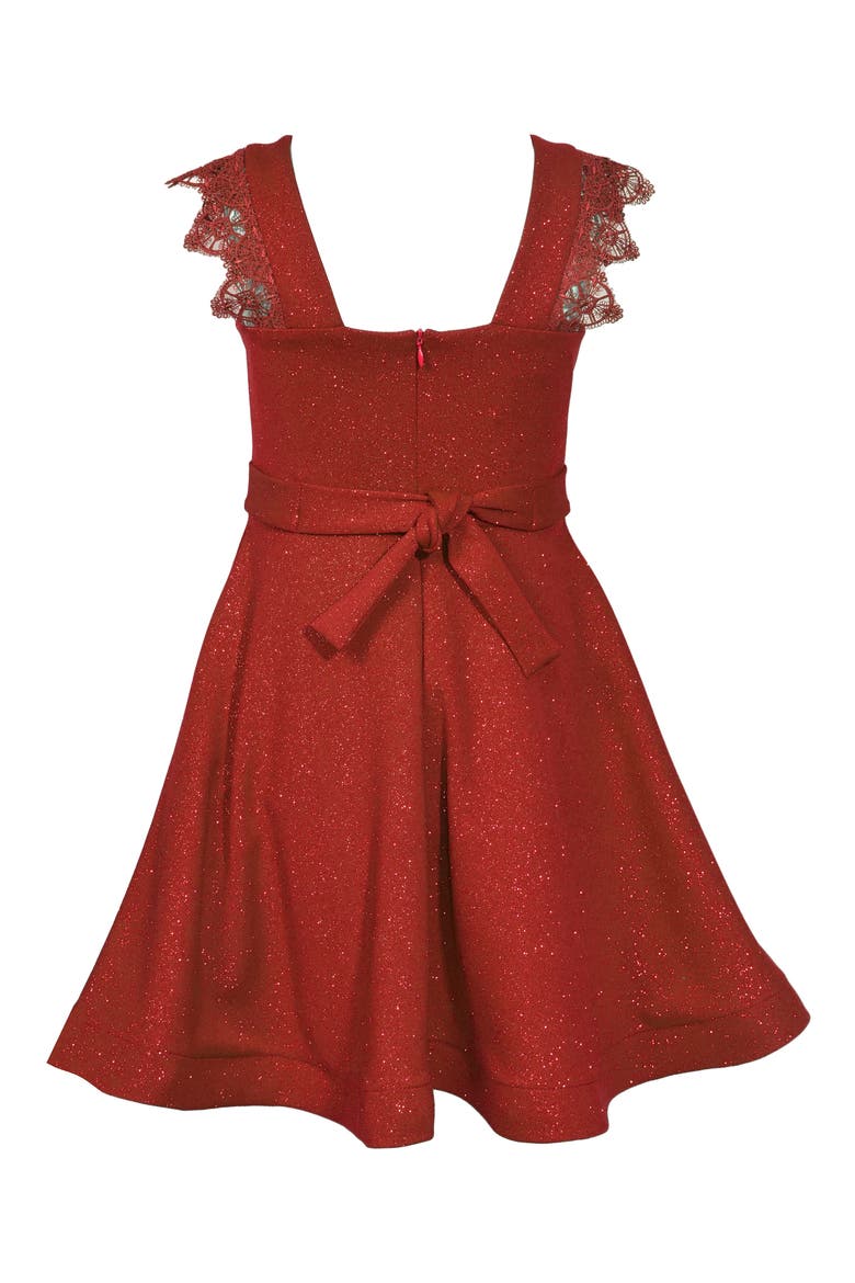 Kids' Metallic Lace Trim Party Dress, Alternate, color, RED