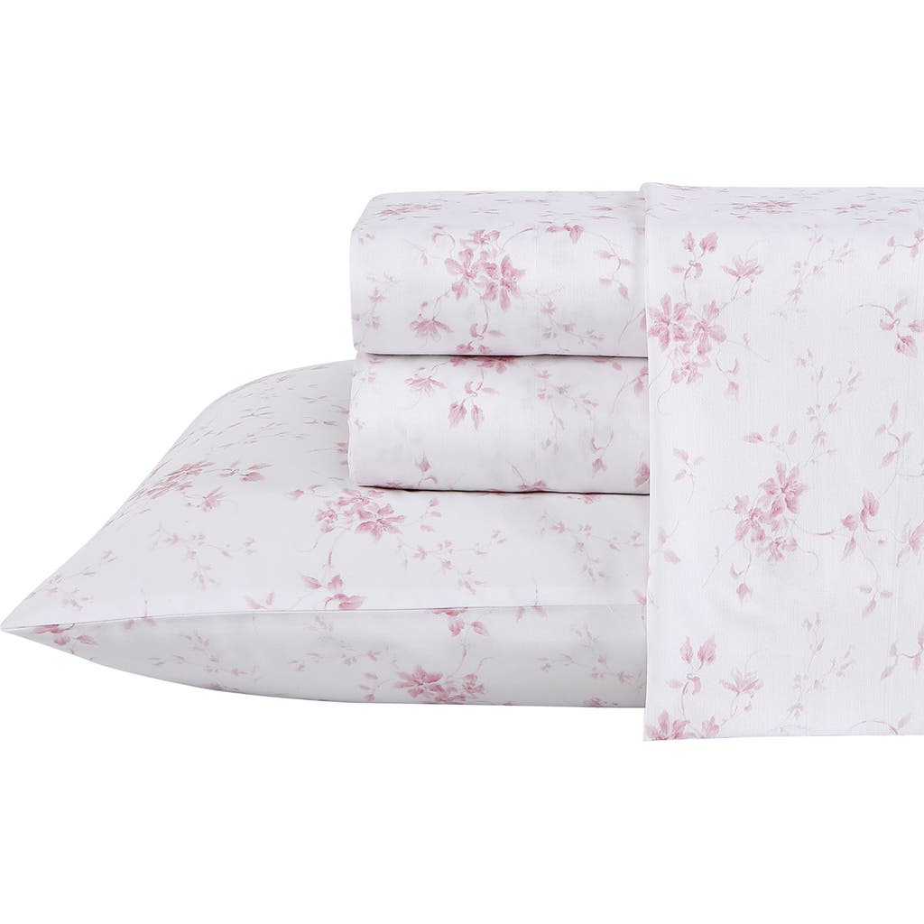 Laura Ashley Garden 300 Thread Count Cotton Sateen Sheet Set In Pink