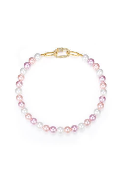 Classicharms Shell Pearl Necklace With Gem-encrusted Carabiner Lock In Pink