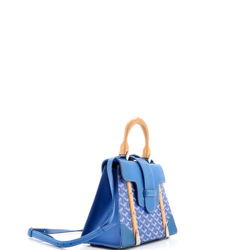 Pre-owned Goyard  Goyard Saigon Top Handle Bag Coated Canvas With Leather Pm In Blue