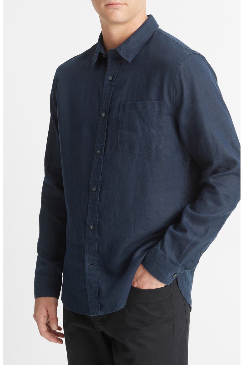Linen Button-Up Shirt, Alternate, color, COASTAL