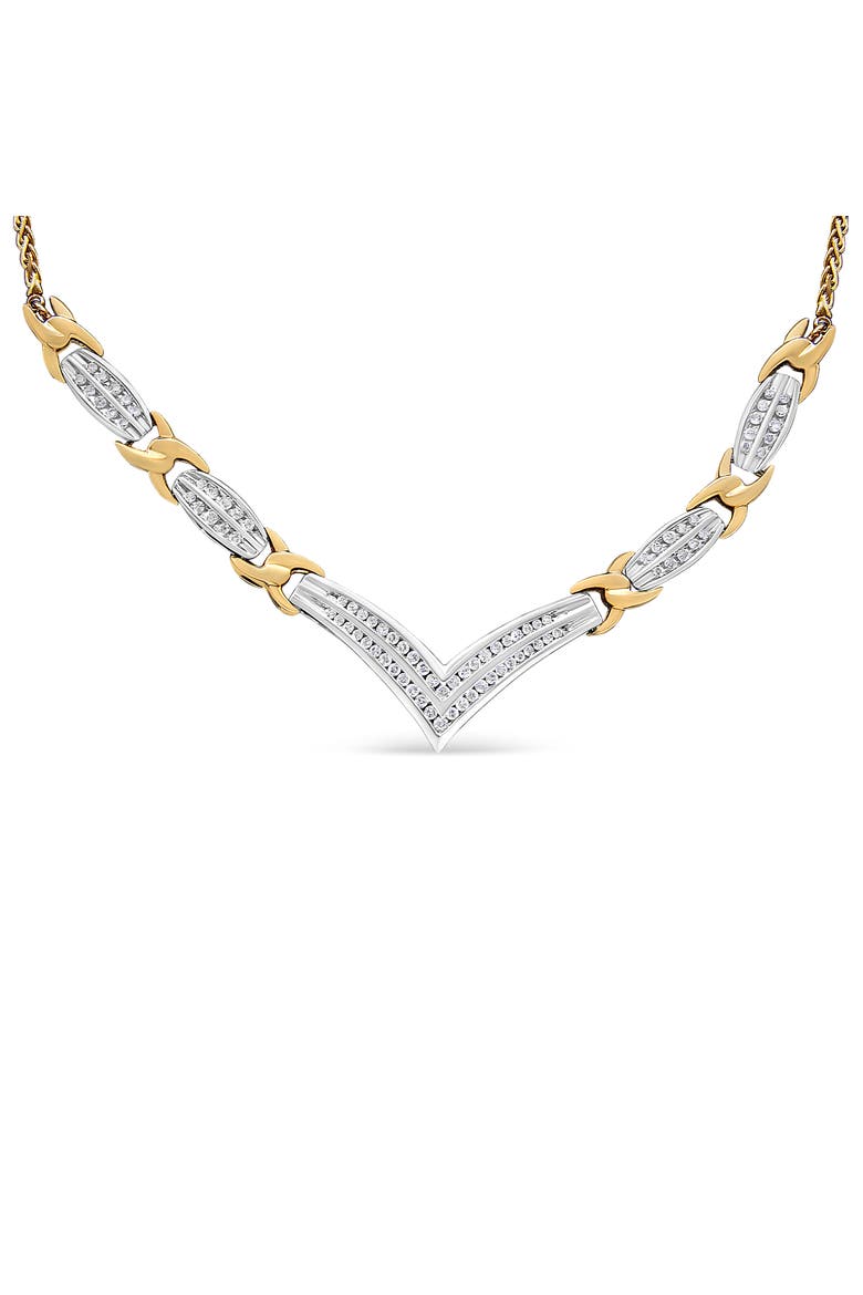 10K Yellow and White Gold 1.0 Cttw Diamond "V" Shape Statement Necklace, Alternate, color, Yellow