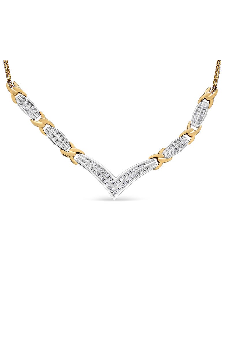 Haus of Brilliance 10K Yellow and White Gold 1.0 Cttw Diamond "V" Shape Statement Necklace, Alternate, color, Yellow