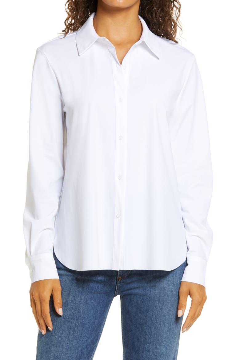 'Lyssentials Connie Slim Fit Button-Up Shirt, Main, color, WHITE