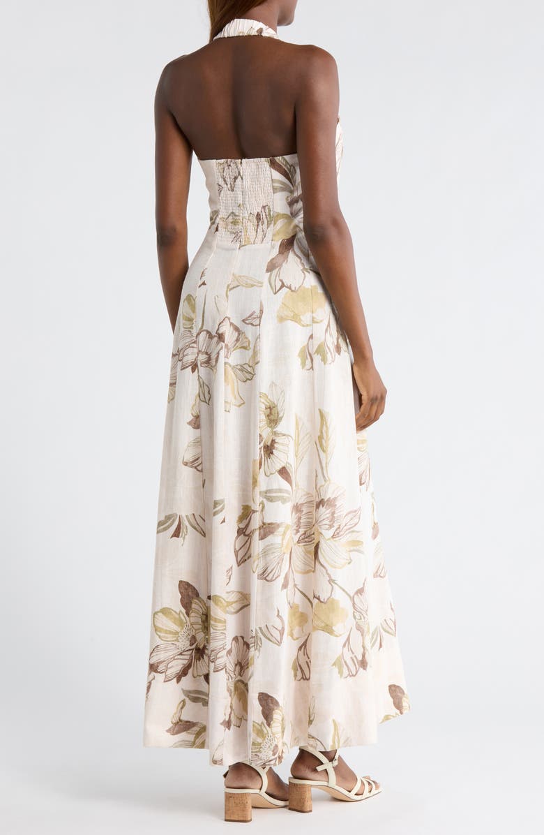 CeCe Floral Panel Halter Midi Dress, Alternate, color, Cream Multi