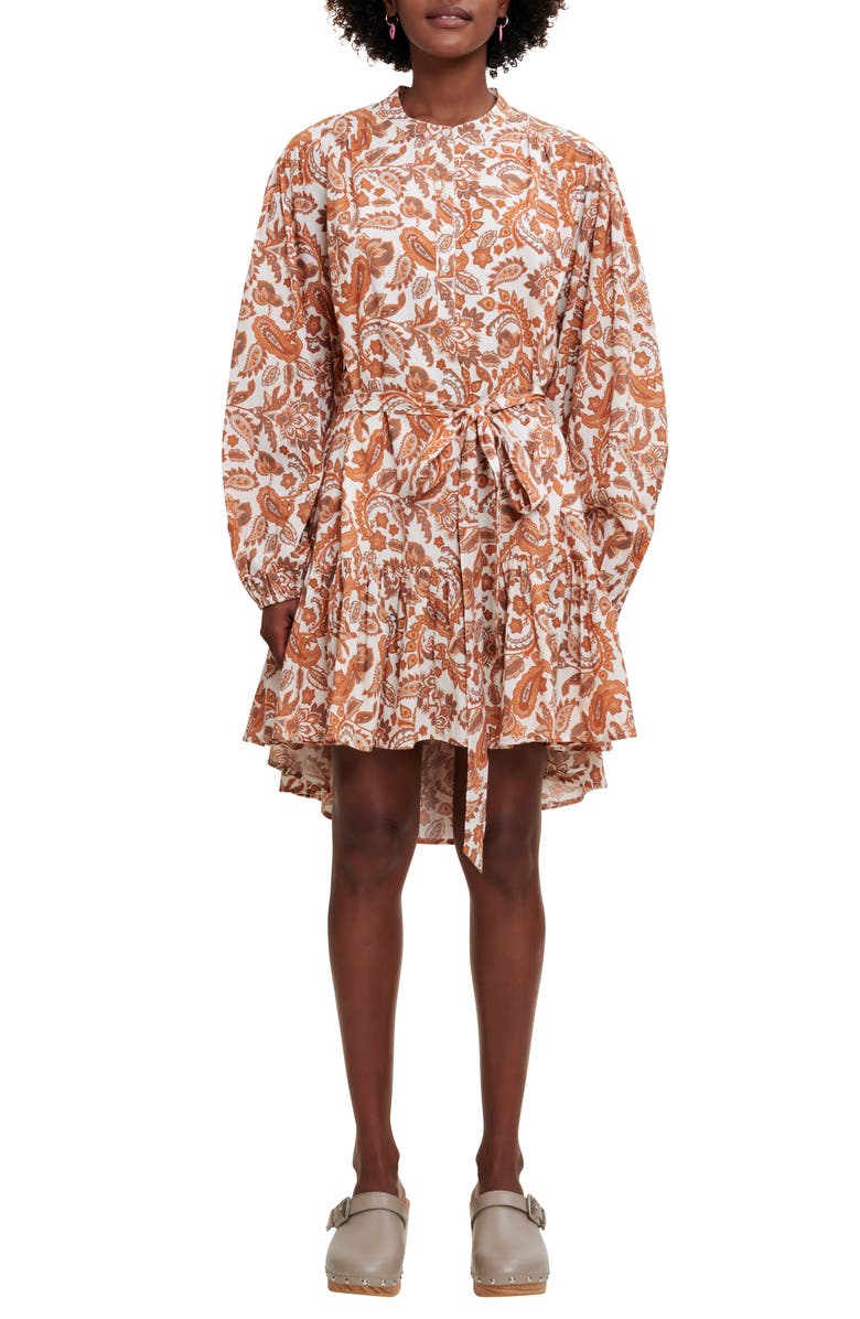 maje Ridtissa Long Sleeve Button Front High-Low Cotton Dress, Main, color, Orange