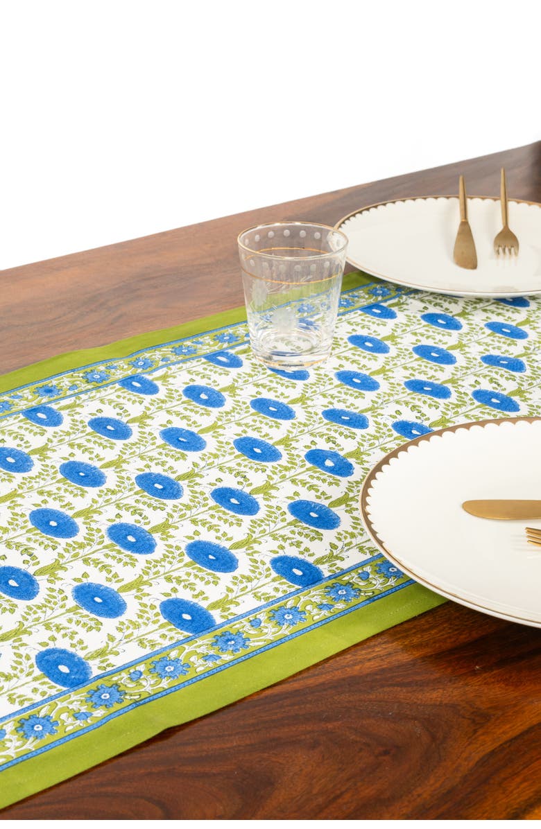 Inner Child Blue Araminta Blockprint Tablerunner, Alternate, color, Blue