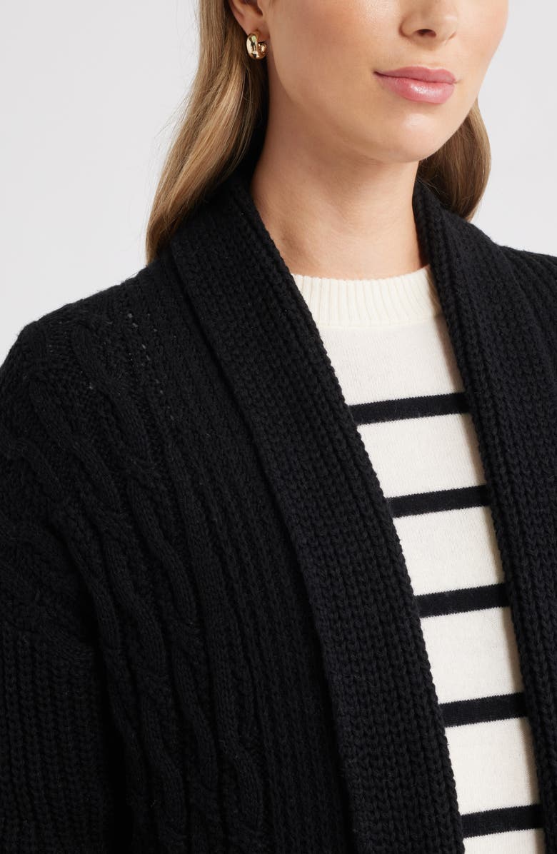 Caslon<sup>®</sup> Cable Longline Open Front Cardigan, Alternate, color, Black