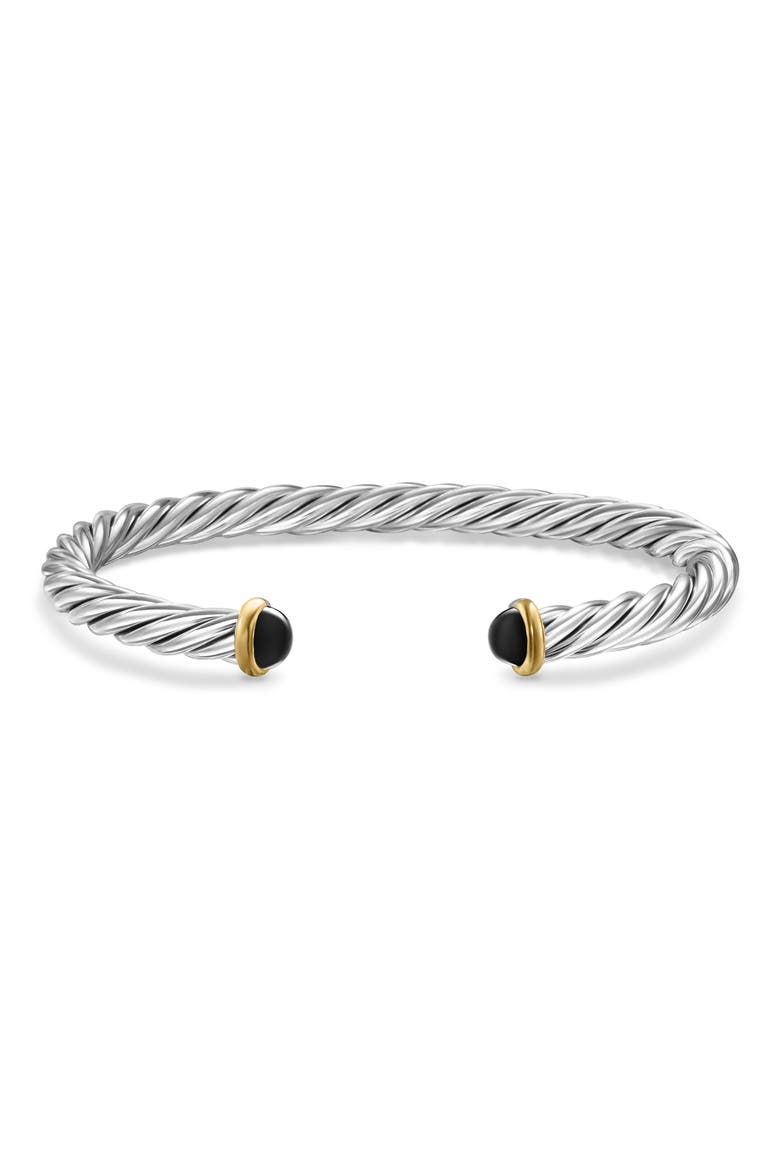 Cable Cuff Bracelet in Sterling Silver with 14K Yellow Gold, 6mm, Alternate, color, SILVER/ GOLD/ BLACK ONYX