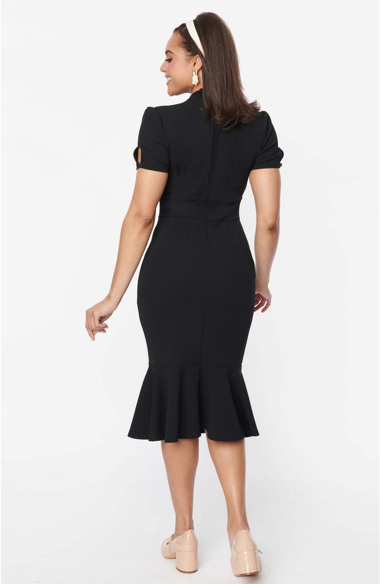 Unique Vintage Knit Holloway Peplum Wiggle Dress, Alternate, color, Black