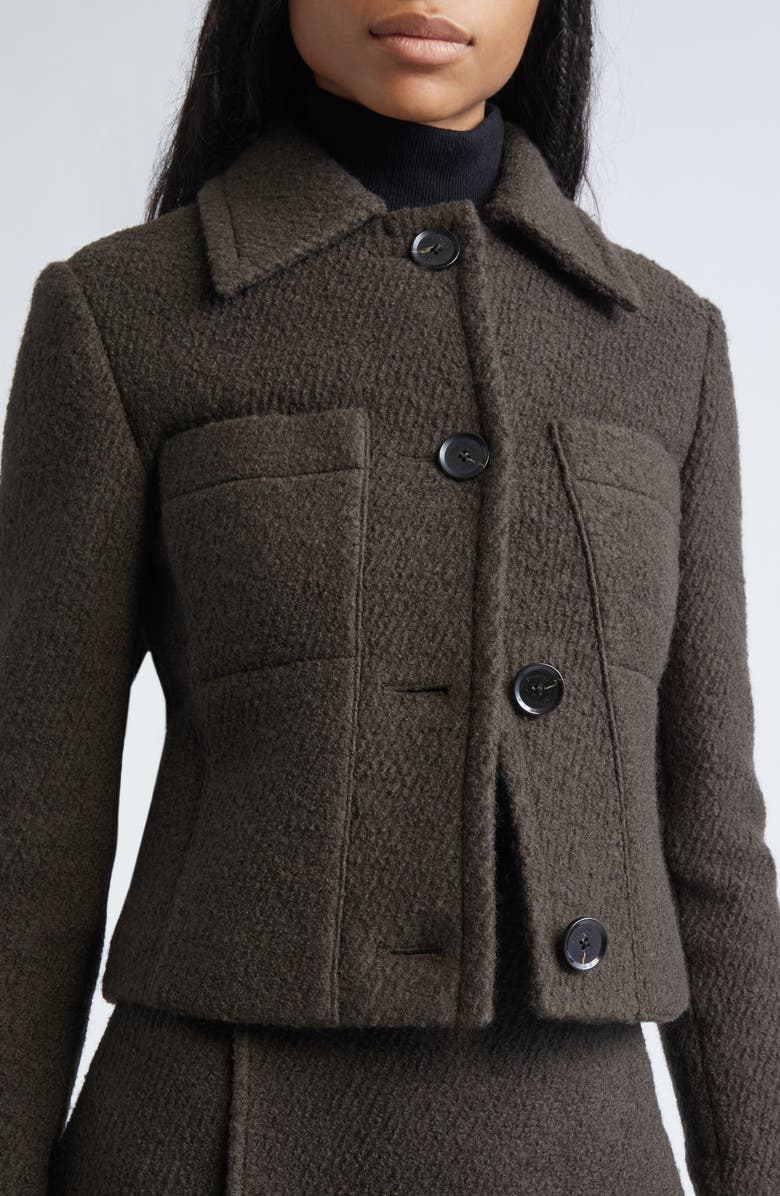 Proenza Schouler Kinsley Bouclé Twill Crop Jacket, Alternate, color, Wood