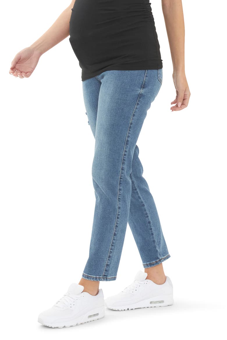 Dylan Distressed Straight Leg Maternity Jeans, Alternate, color, BLUE