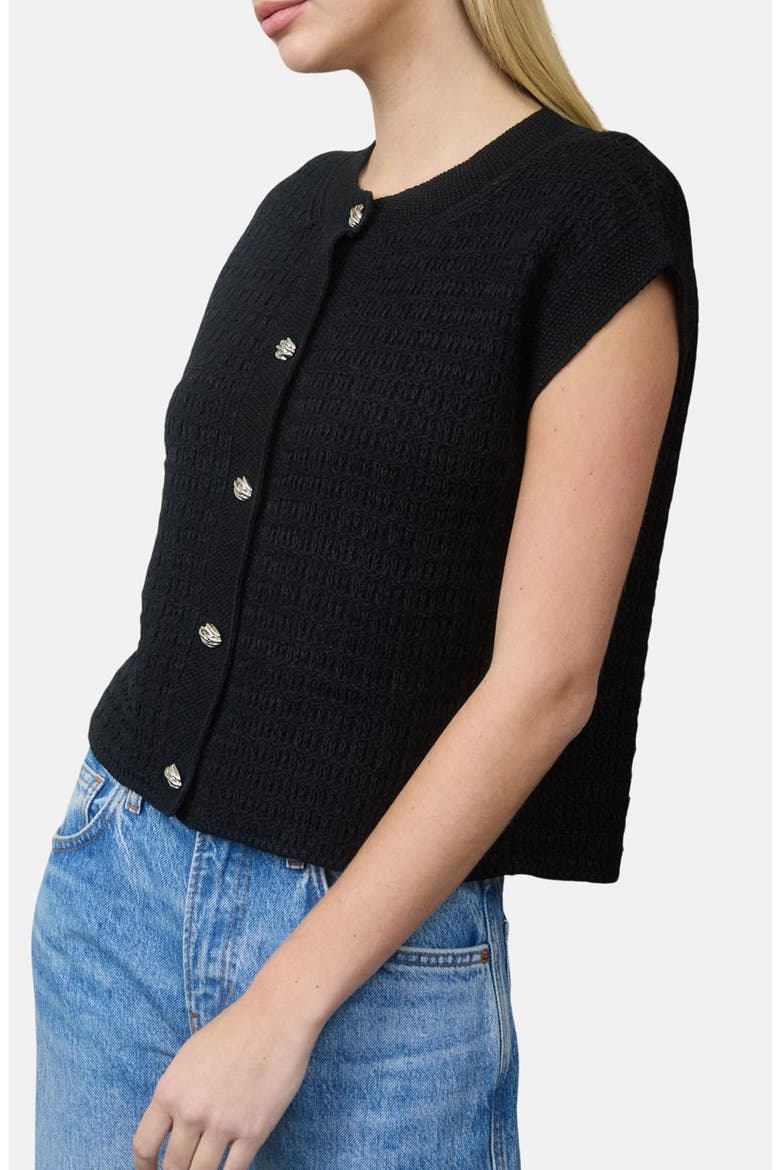 Cap Sleeve Button Front Cardigan, Alternate, color, BLACK