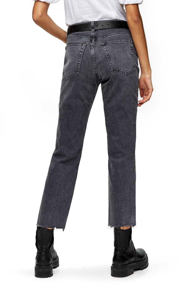 Topshop NY Thigh Rip Raw Hem Straight Leg Jeans, Alternate, color, 