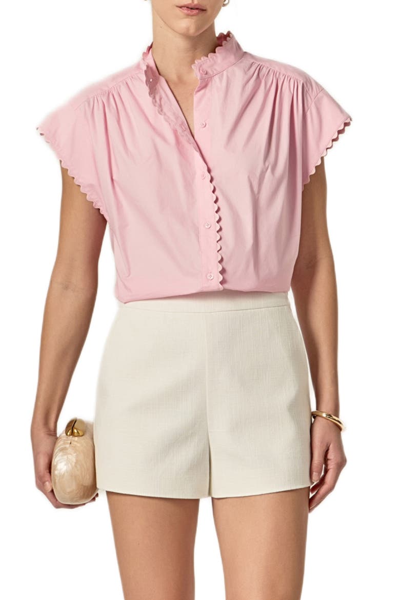 Rickrack Trim Button-Up Cotton Shirt, Alternate, color, PINK
