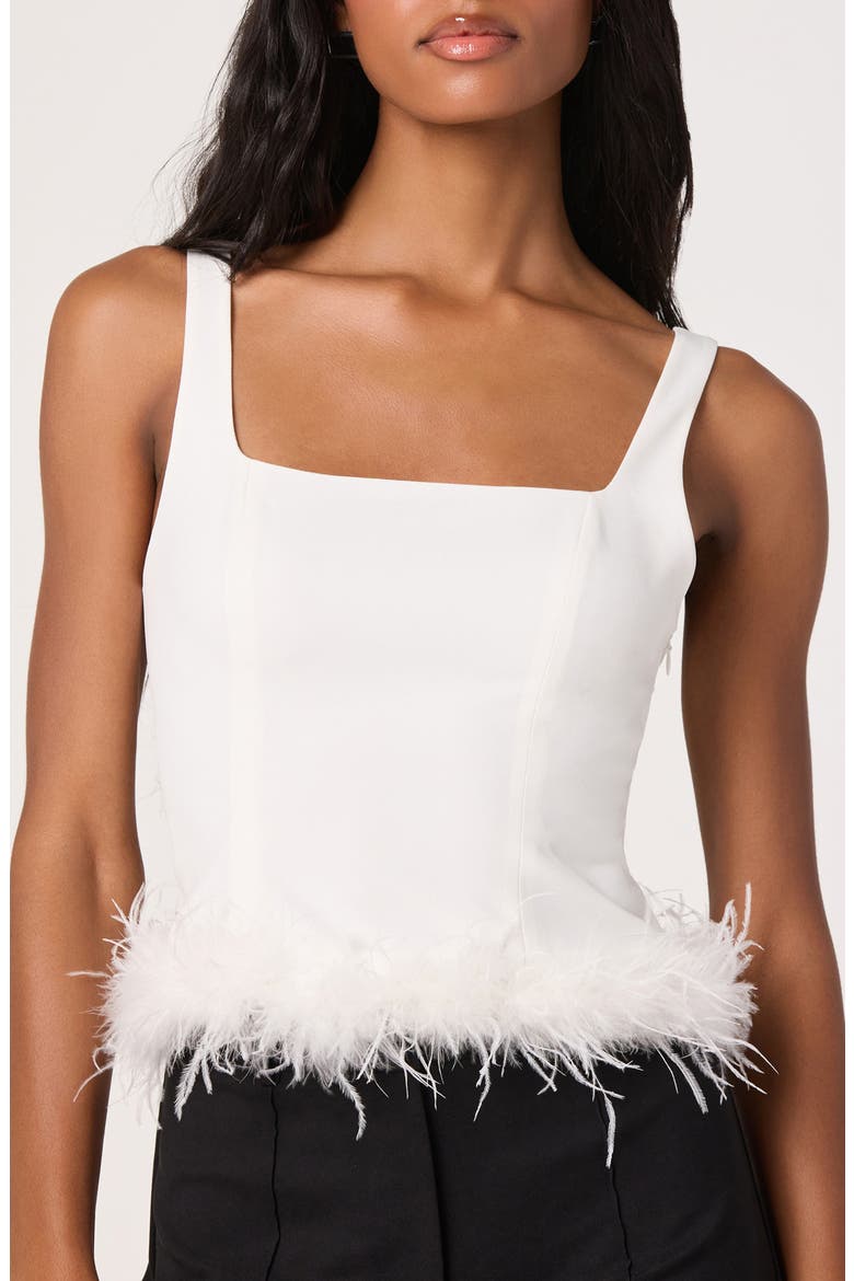 Feather Trimmed Crop Top, Main, color, OFF WHITE