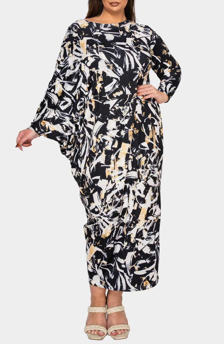 L I V D Asher Asymmetrical Long Sleeve Stretch Maxi Dress, Main, color, 