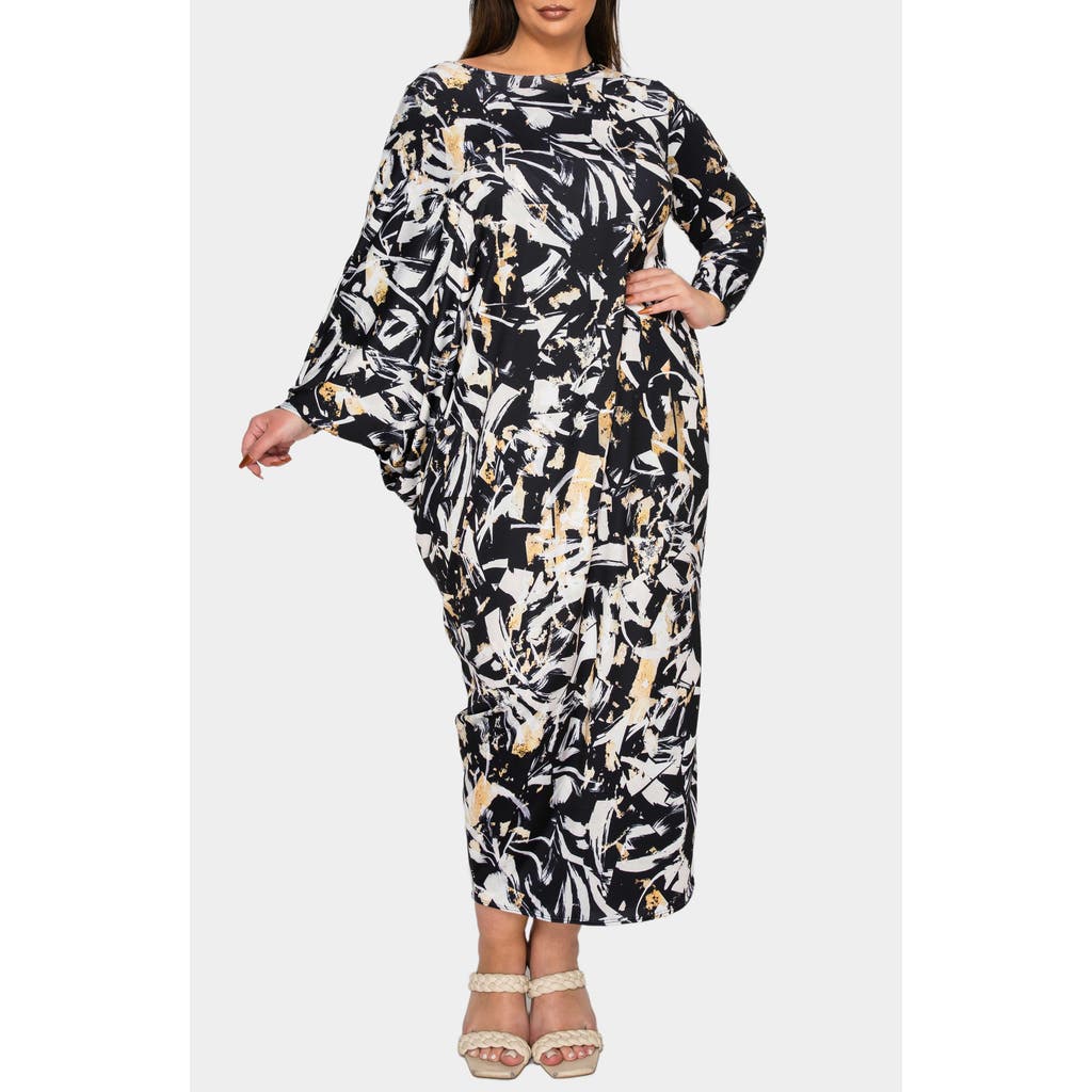 L I V D Asher Asymmetrical Long Sleeve Stretch Maxi Dress In Black Taupe