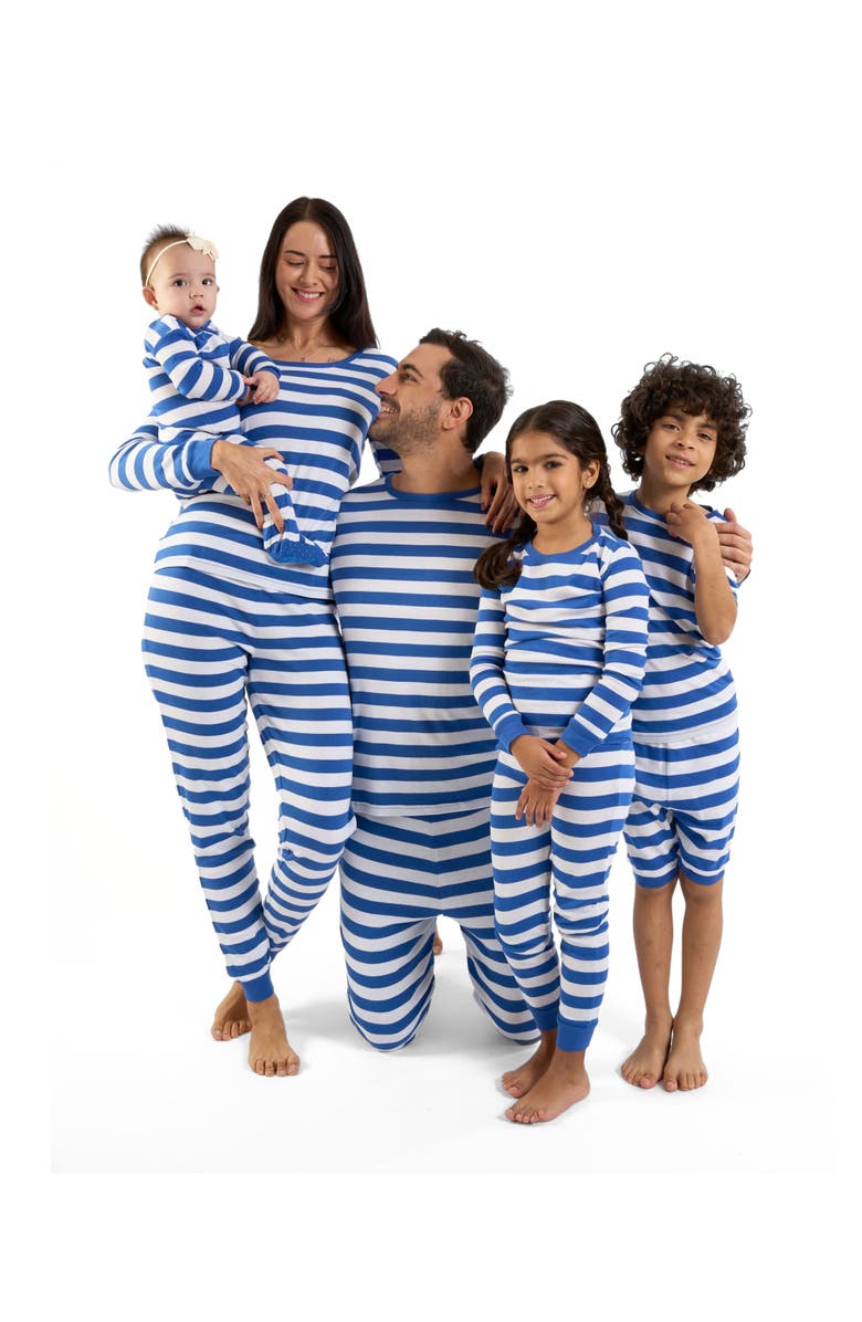 Leveret Footed Striped Cotton Matching Family Pajamas, Alternate, color, Blue & White