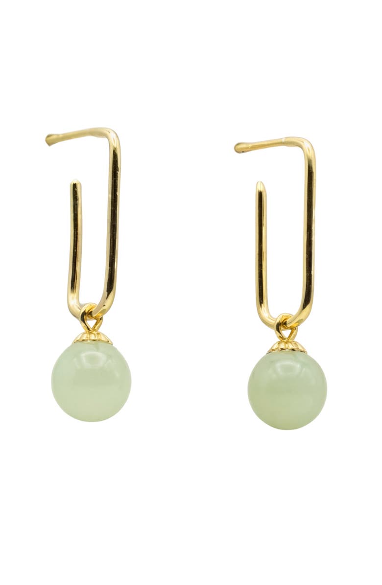 seree Pin Green jade bead gold earrings, Main, color,
