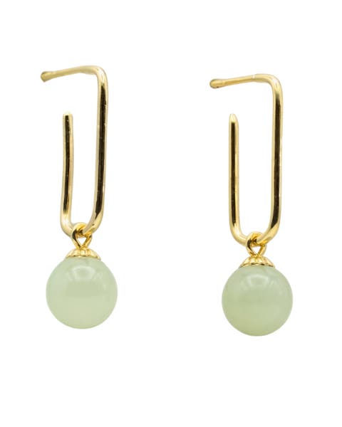 Pin Green jade bead gold earrings