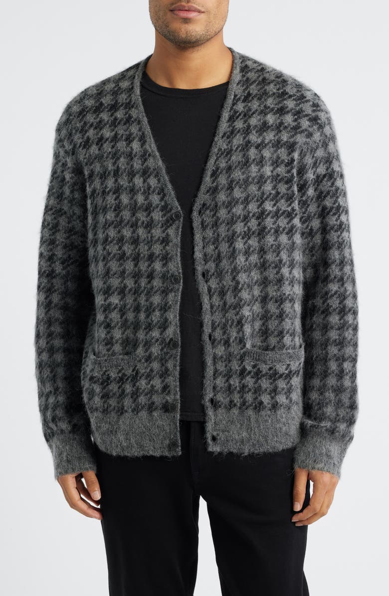 AllSaints Zain Houndstooth Cardigan, Main, color, Charcoal Grey