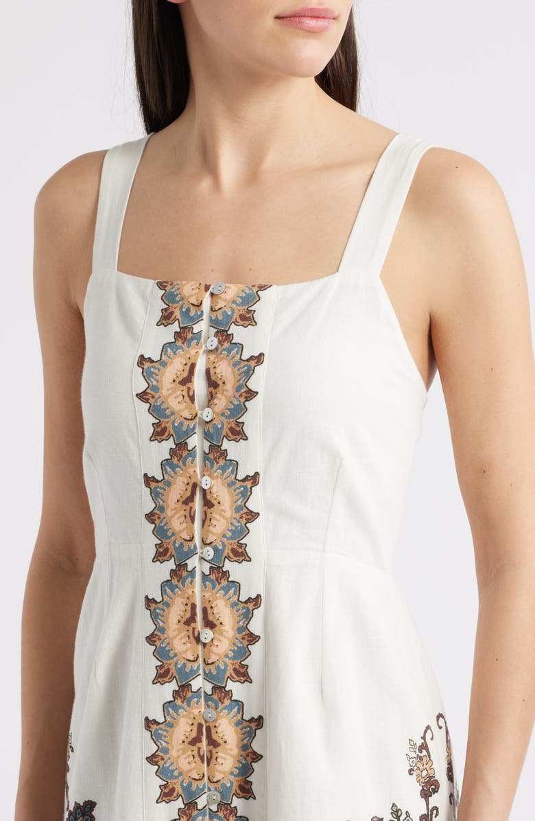 Cleobella Jolene Placement Print Cotton & Linen Midi Sundress, Alternate, color, Veneto Paisley Print