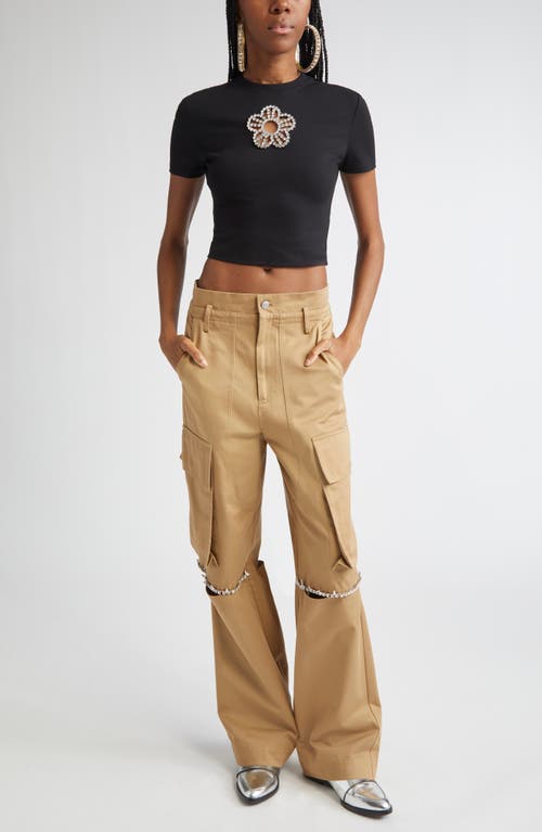 Area Crystal Flower Cutout Crop T-shirt In Black