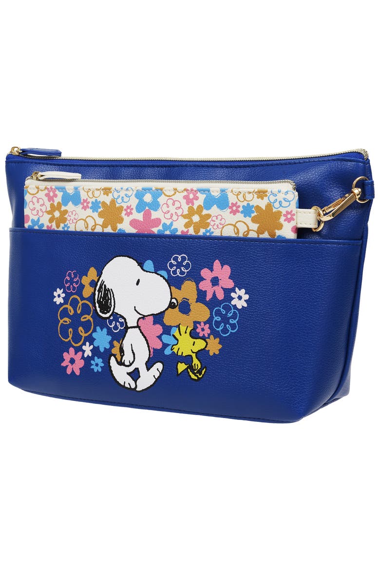 Snoopy & Woodstock Floral 2-in-1 Large Cosmetic Bag, Alternate, color, NAVY