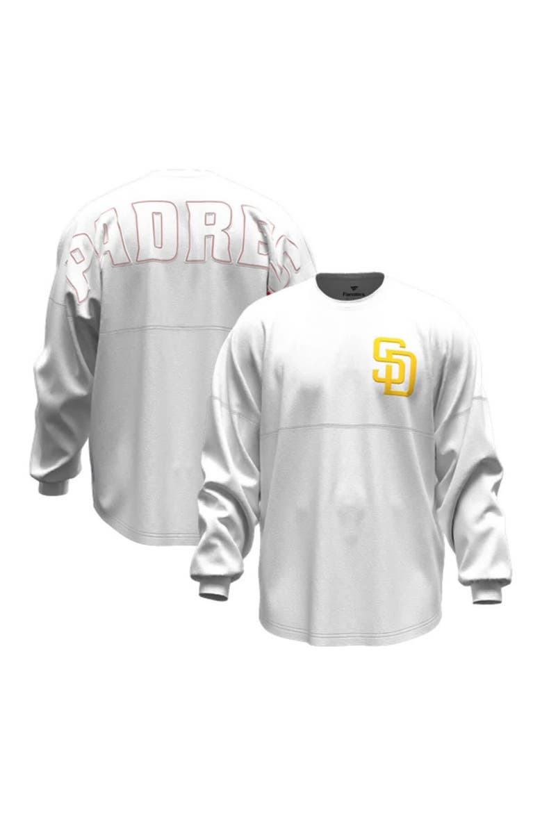 FANATICS Women's Fanatics White San Diego Padres Baseball Stitch Spirit Jersey Long Sleeve T-Shirt, Main, color, White