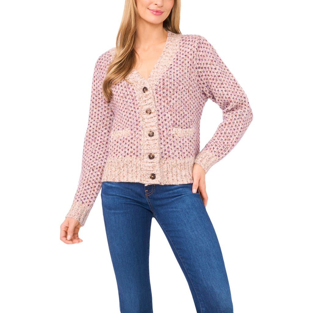 Cece Tuck Stitch Grandpa Button-up Cardigan In Pink