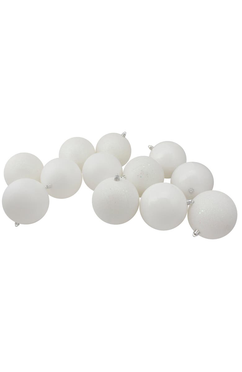 Northlight 12ct Winter White Shatterproof 4-Finish Christmas Ball Ornaments 4", Main, color,