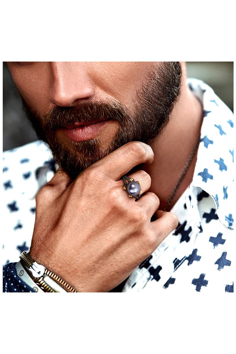 Men's 10.5–11mm Cultured Freshwater Pearl Claw Ring, Alternate, color, BLACK