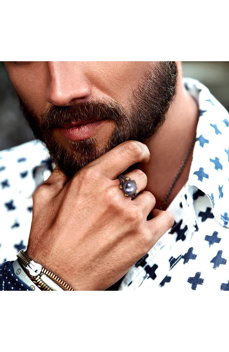 DELMAR Men's 10.5–11mm Cultured Freshwater Pearl Claw Ring, Alternate, color, Black