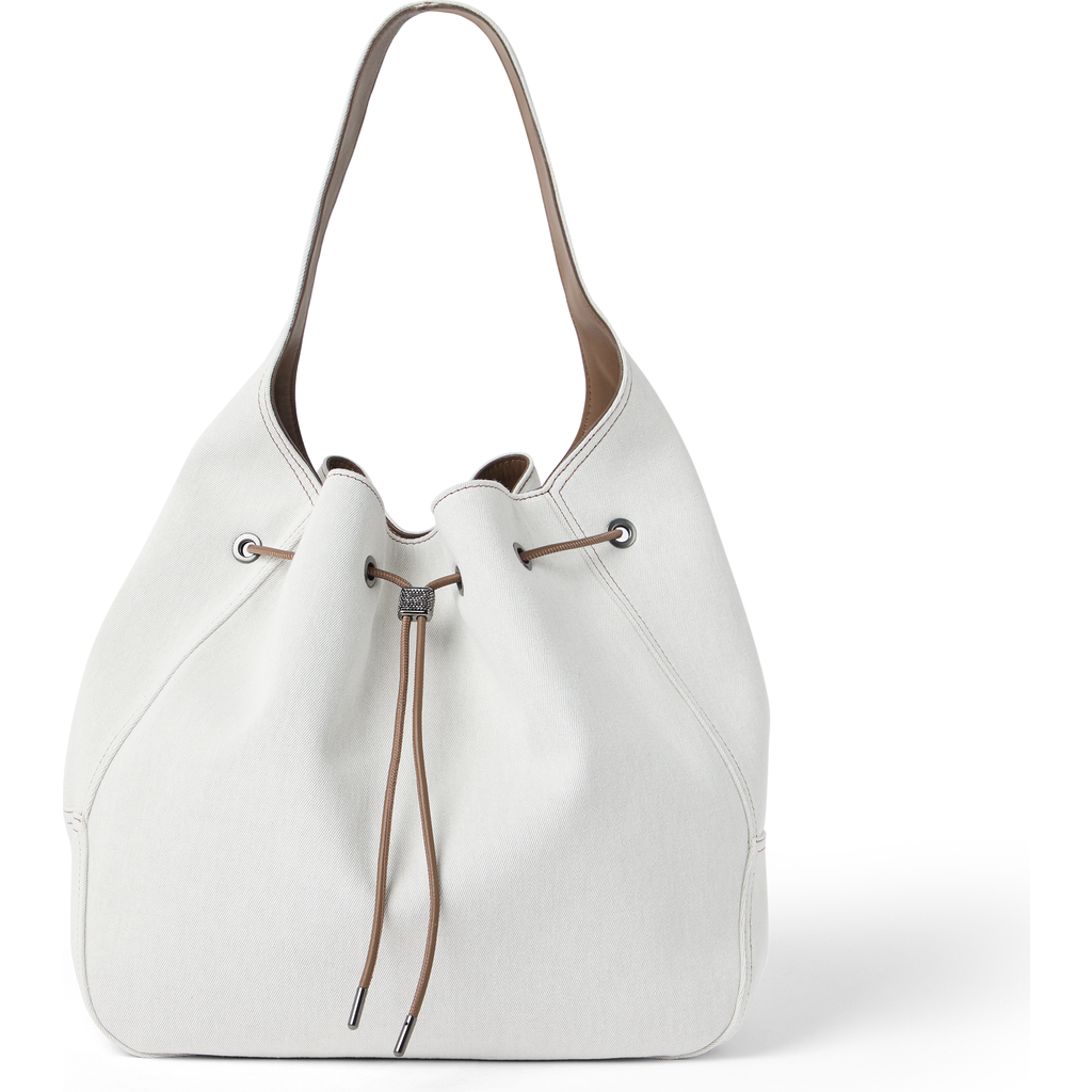 Shop Brunello Cucinelli Gabardine Bc Duo Bucket Bag In Chalk