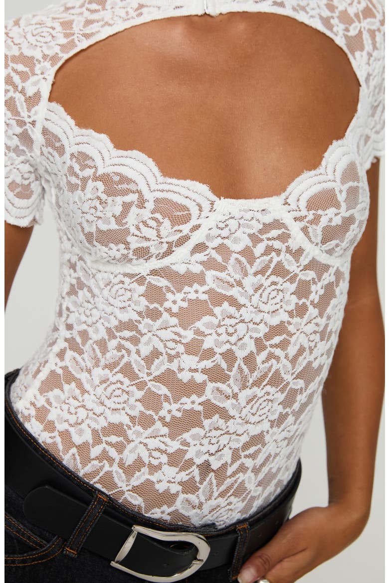 Giallo Cutout Lace Bodysuit, Alternate, color, WHITE