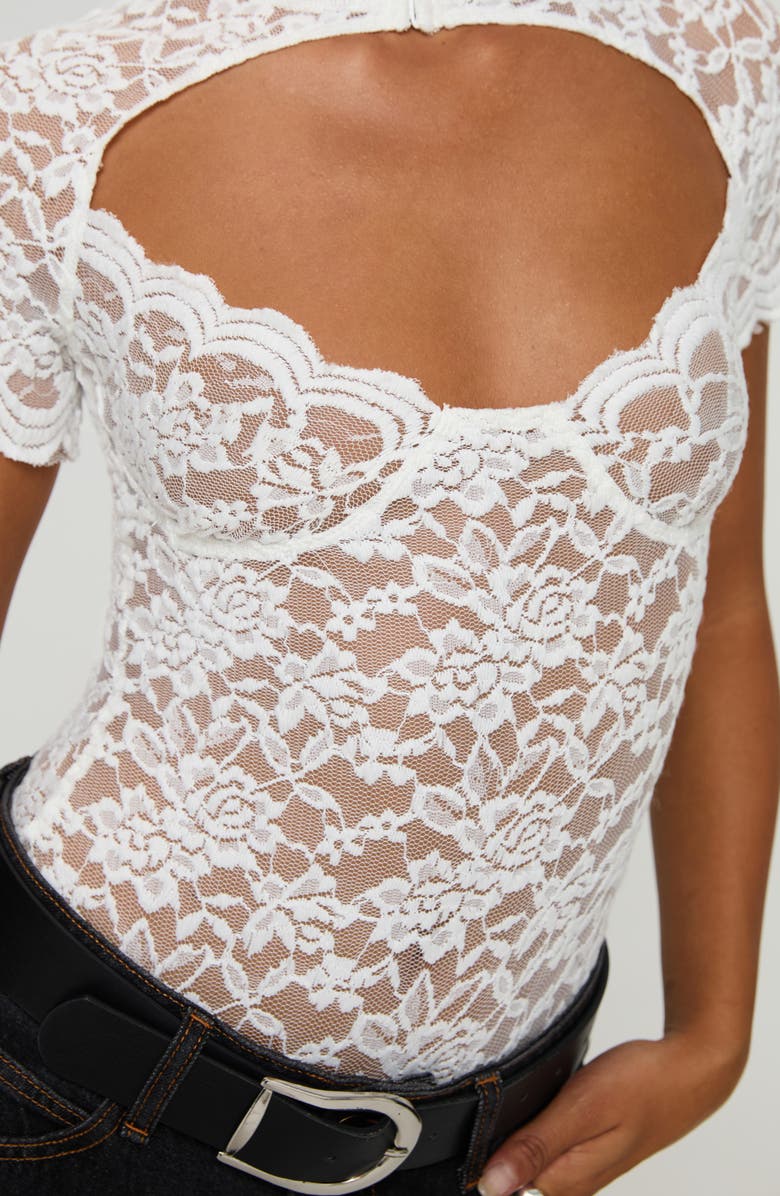 Princess Polly Giallo Cutout Lace Bodysuit, Alternate, color, White