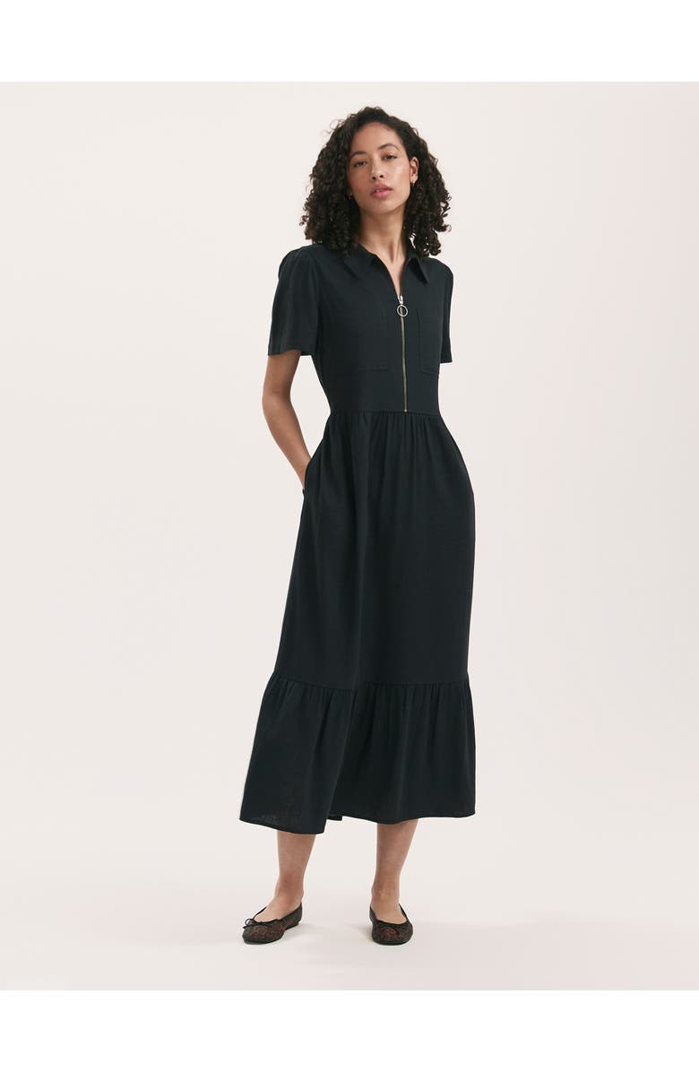 Finery London Tania Linen Blend Midi Shirt Dress, Main, color, Black